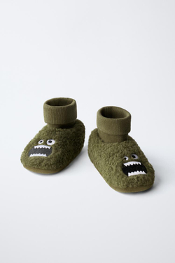 ZARA ДОМАШНИЕ ТАПОЧКИ «МОНСТР», ЗЕЛЕНЫЙ ХАКИ
