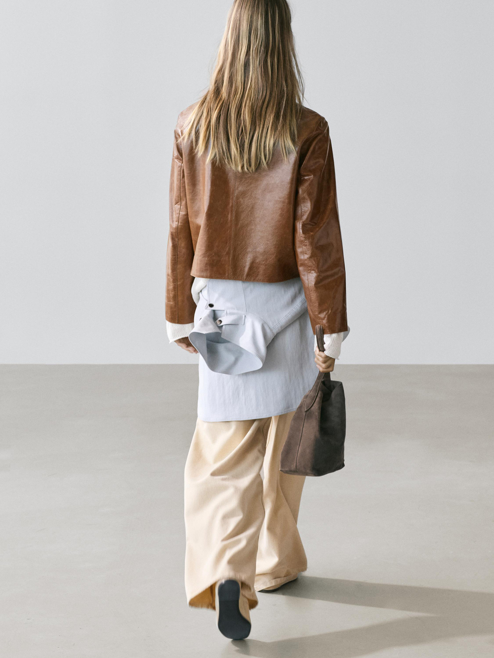 Massimo Dutti Укороченная куртка из кожи наппа, цвет верблюжьей шерсти