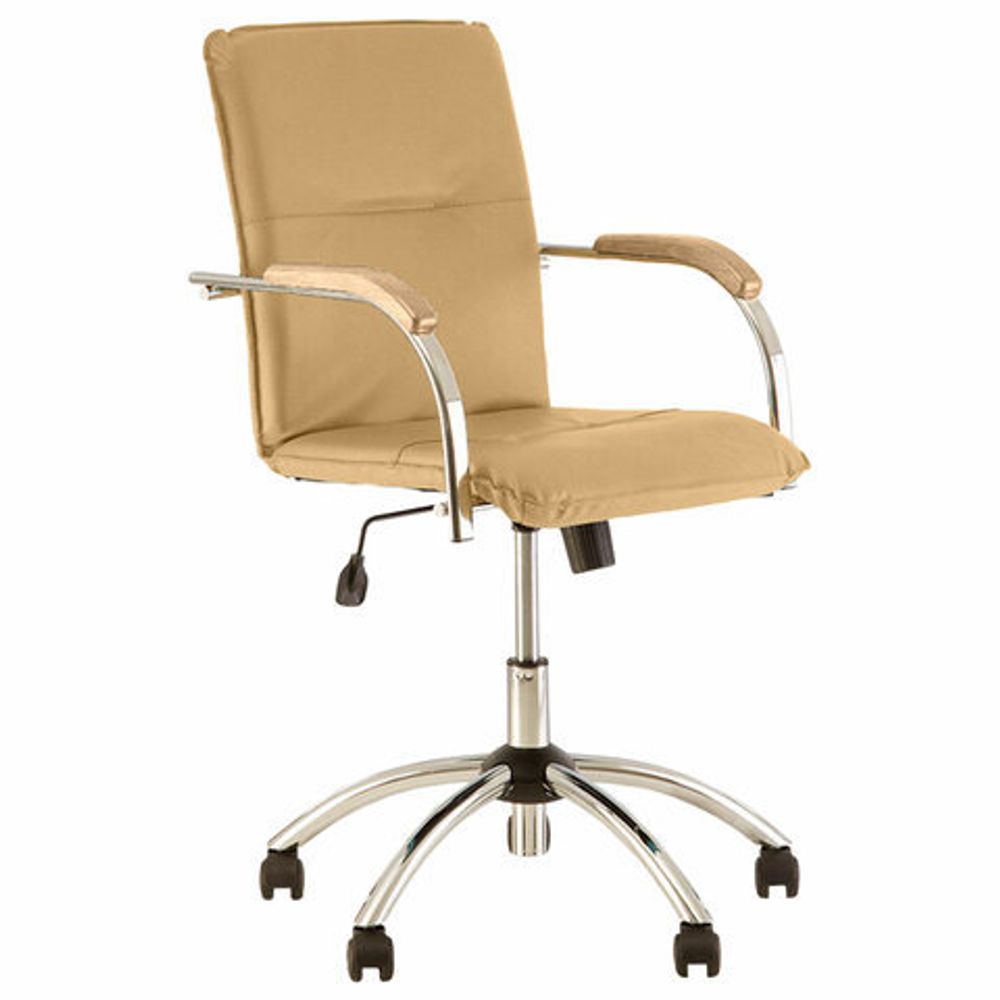 Кресло "Samba GTP", деревянные накладки, хром, кожзам, песочный