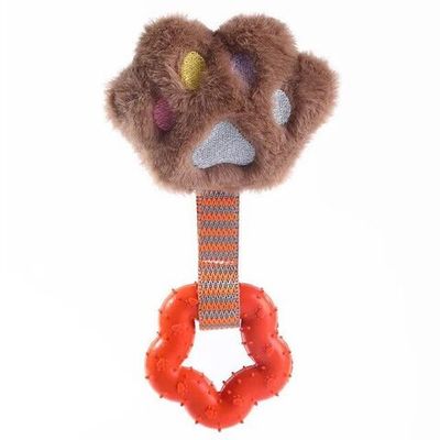 Игрушка для собак "Чистый котик" текстильная лапа с резиновым кольцом оранжевая PL2303010