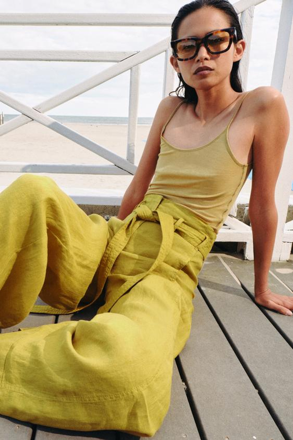 ZARA БРЮКИ ИЗ 100% ЛЬНА — ZW COLLECTION, ГОРЧИЧНЫЙ