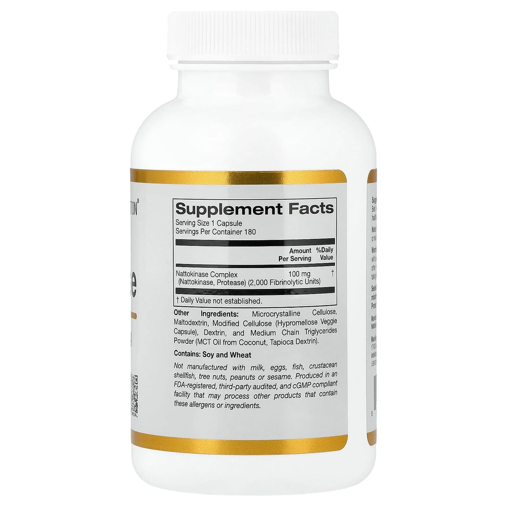 California Gold Nutrition, наттокиназа, протеолитический фермент, 2000 FU, 180 растительных капсул