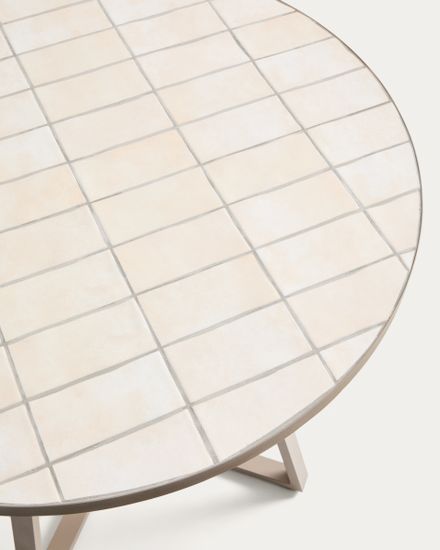 Уличный стол Tella из бежевой стали с бежевой плиткой 90 см