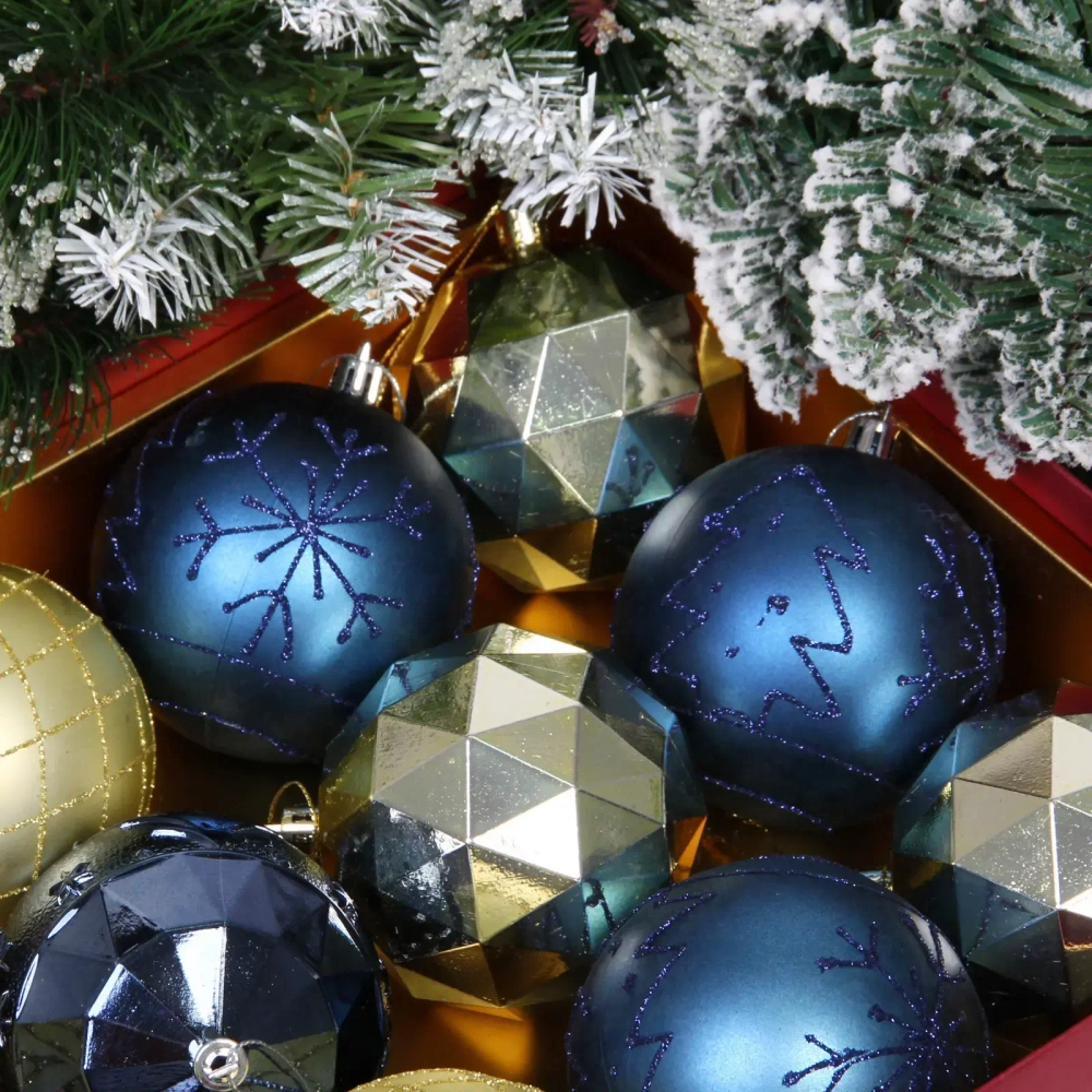 Новогодние шары «Волшебный вальс» 8 см (набор 12 шт), Сапфир/Золото
