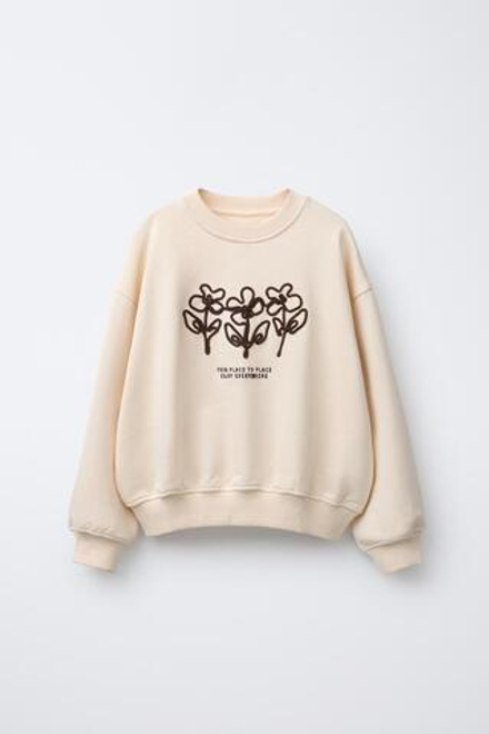 ZARA ТОЛСТОВКА С ВЫШИВКОЙ И ШНУРКОМ, ЭКРЮ