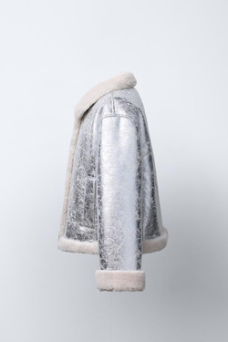 ZARA КУРТКА-ДУБЛЕНКА МЕТАЛЛИК, СЕРЕБРИСТЫЙ