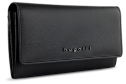 Фото кошелёк женский BUGATTI Bella с RFID защитой чёрный воловья кожа/полиэстер с гарантией