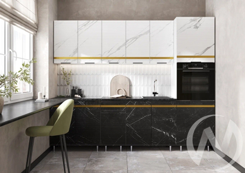 Кухня Милена 2;6м (белый/мрамор белый софт; мрамор блэк софт/антарес)