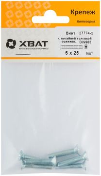 Винт с потайной головкой с полной резьбой оцинкованный DIN 965 5 х 25 (фасовка 6 шт.)