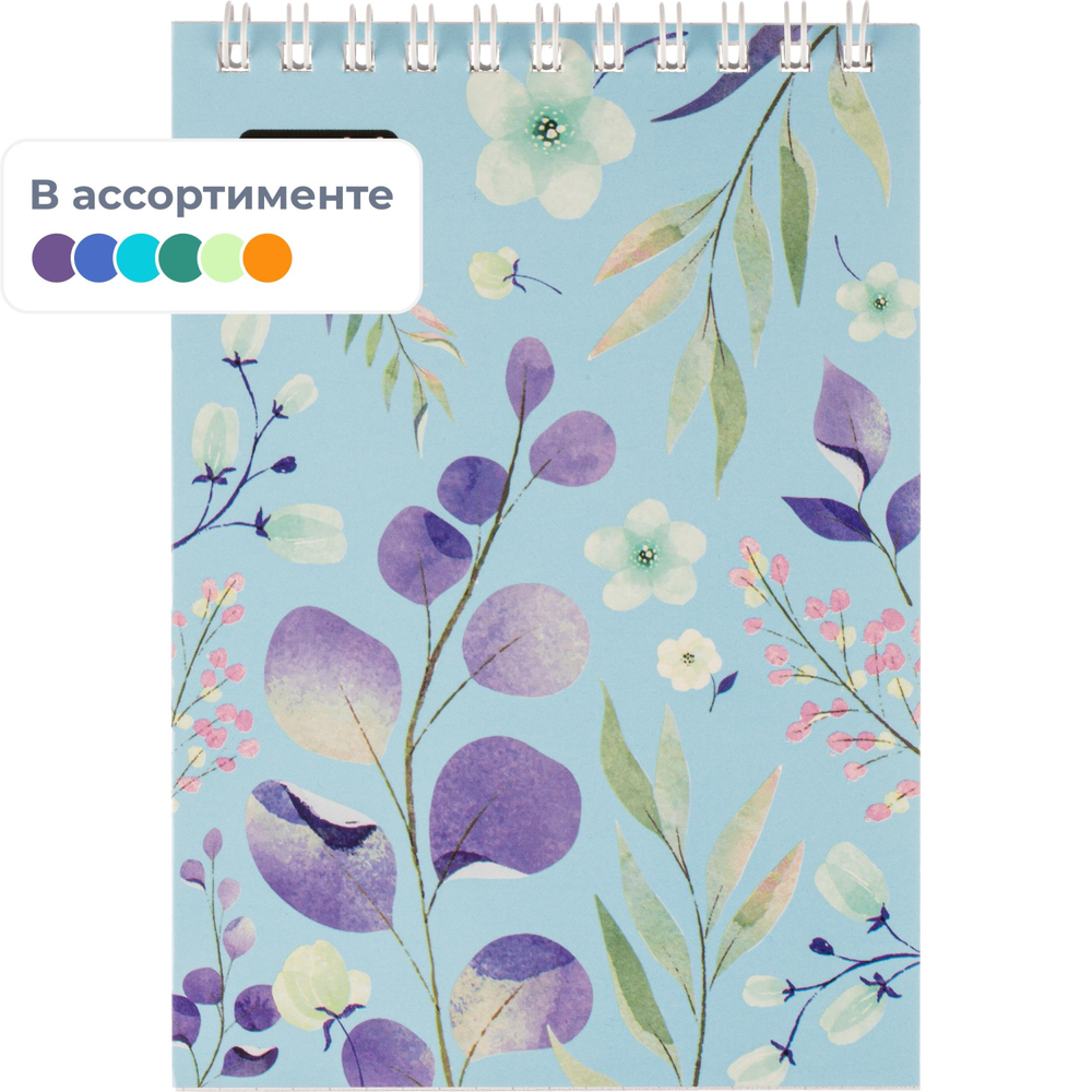 Блокнот А6,40л,клетка,гребень Цветы,в ассорт
