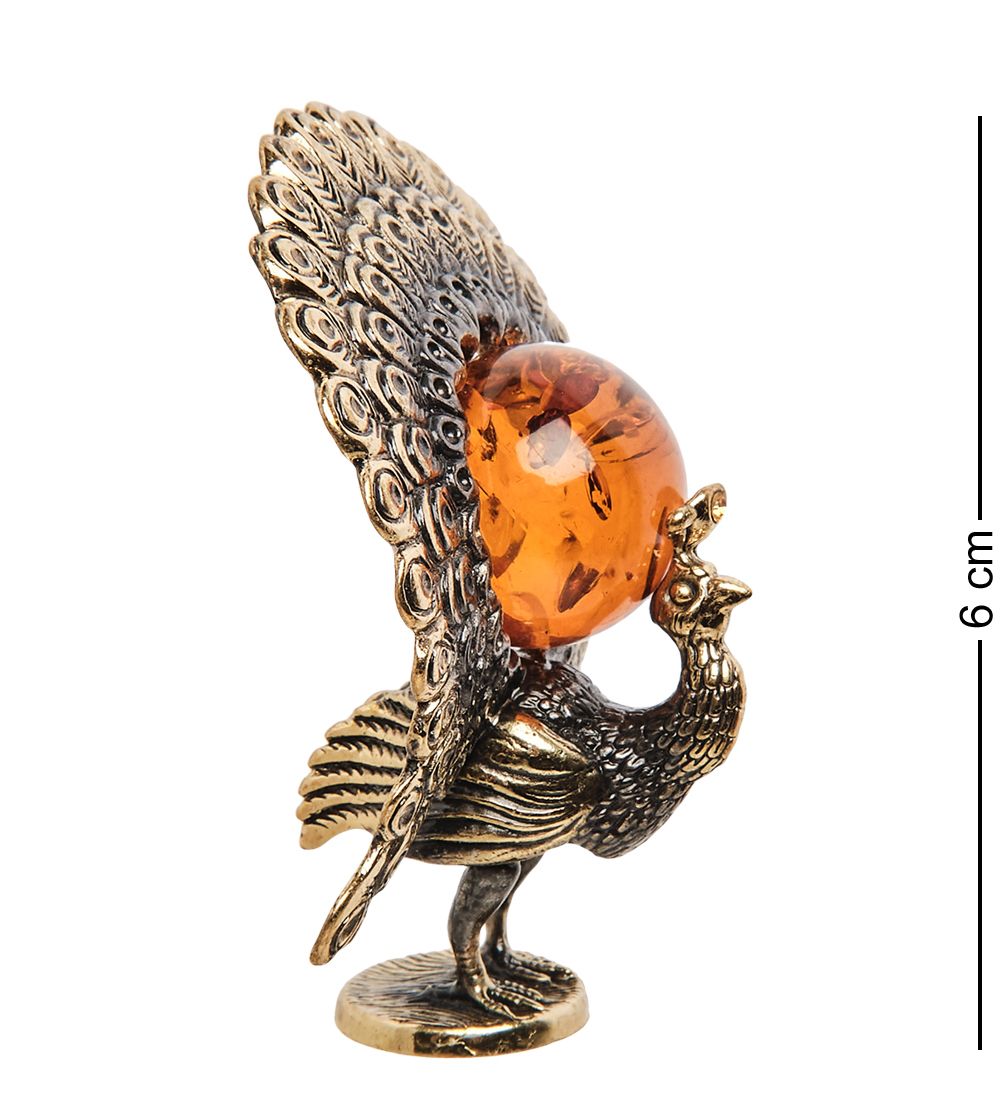 AM-1246 Фигурка «Павлин» (латунь, янтарь)
