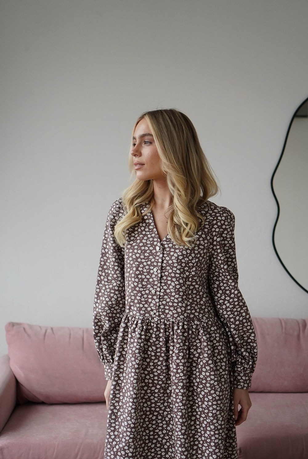 Платье Ева из фланели для беременных и кормящих мам, Мокко с цветами