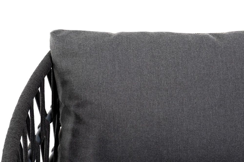 "Диего" диван 2-местный плетеный из роупа, каркас алюминий темно-серый (RAL7024) муар, роуп темно-серый круглый, ткань темно-серая 027