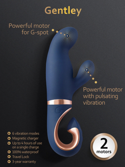 Gvibe Gentley Caribbean Blue - вибратор кролик для стимуляции точки G и клитора с 2 моторами, 19.9х4