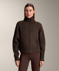 Oysho Вязаная куртка с воротником в рубчик, коричневый