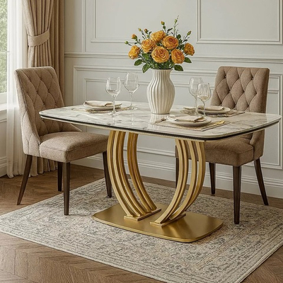 Стол MATERA 160 KL-188 Контрастный мрамор матовый, итал. керамика/ каркас цвета шампань, ®DISAUR