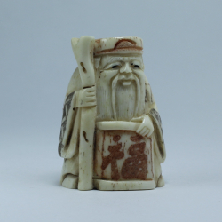 Нэцкэ Дзюродзин с посохом и иероглифом счастье