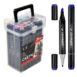 Набор скетчмаркеров двусторонних арт. 53907 / КВОККА (24 цв., размер бокса: 12х16,5х8,5 см, цвет корпуса: чёрный, материал: полипропилен, фетр (полиэстер), состав чернил: на спиртовой основе, толщина наконечников: "долото" - 6,2 мм, "тонкий" - 1 мм,