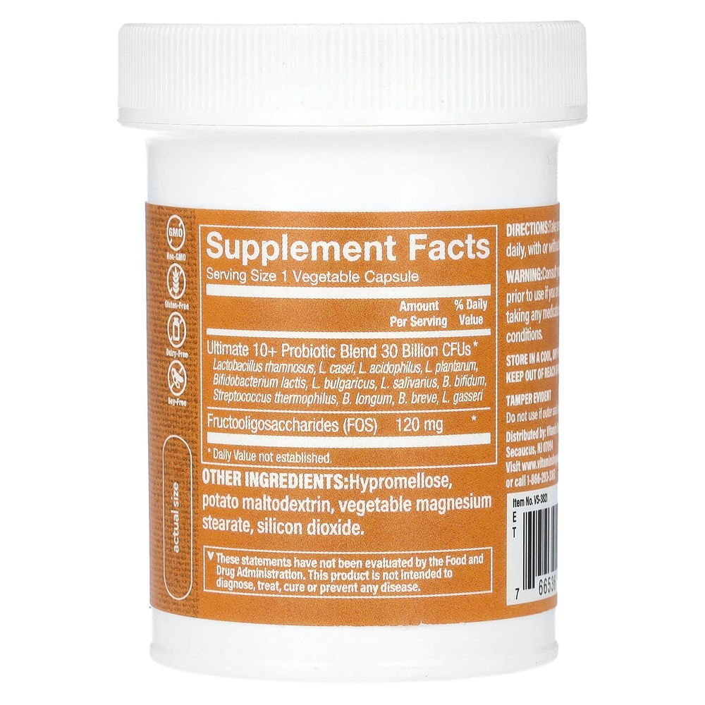 The Vitamin Shoppe, Ultimate 10+, пробиотики, 30 млрд КОЕ, 60 растительных капсул