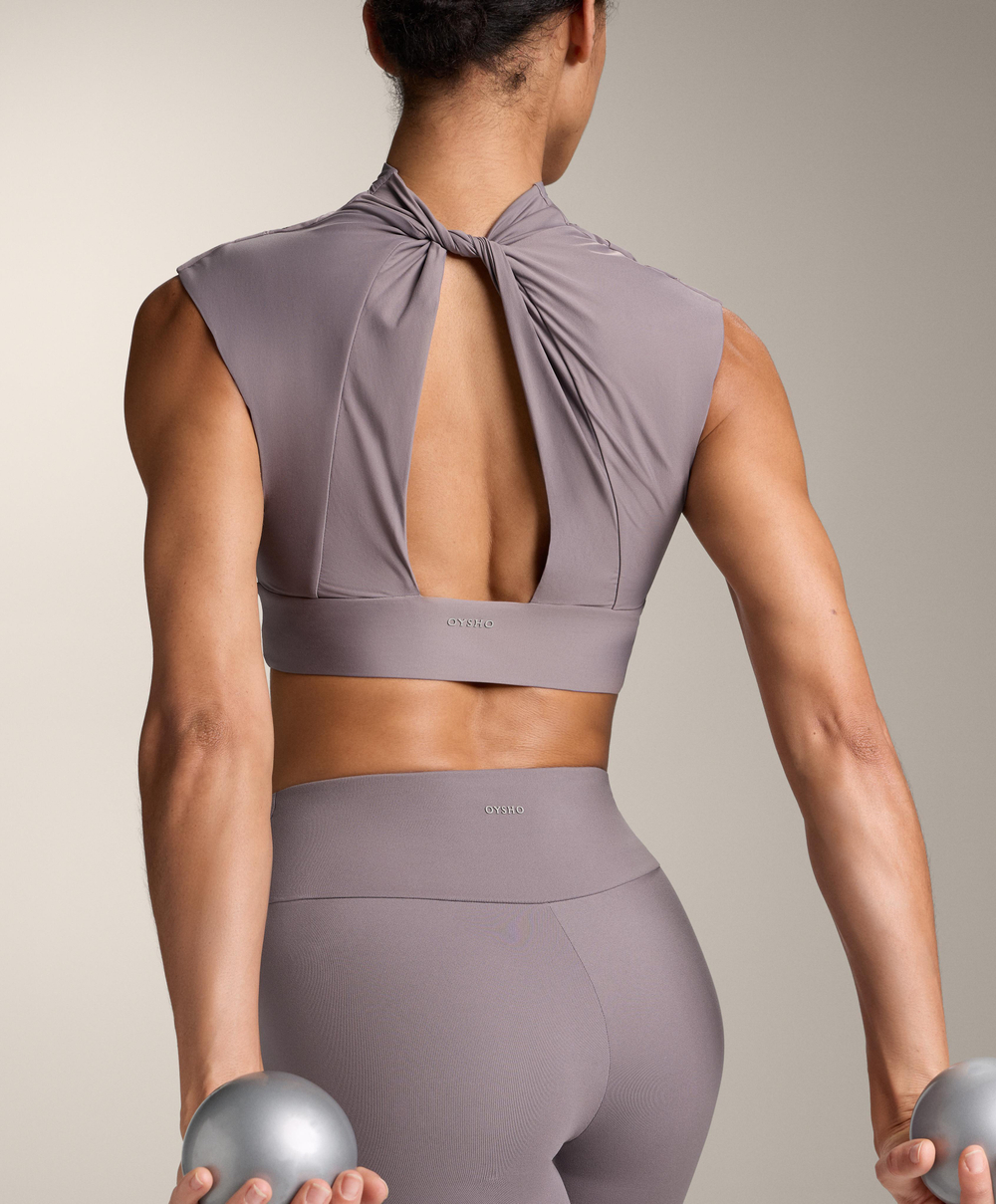 Oysho Топ Comfortlux с драпированным вырезом, сиреневый