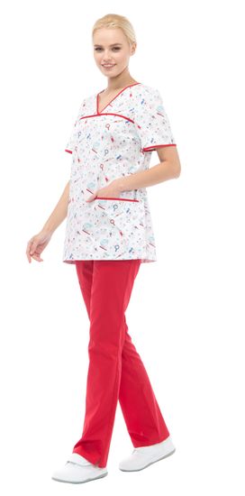 Блуза женская "Зубки" LF2111 (белый/красный)