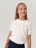 Джемпер в школу для девочки AT977 молочный-золото