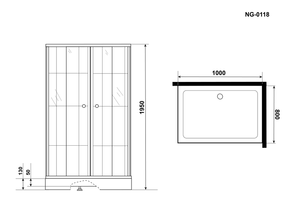 Душевой уголок Niagara Nova NG-0118-14 (1000х800х1950) низкий поддон(13см), стекло прозрачное,  2 места