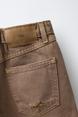 ZARA ДЖИНСОВЫЕ ШОРТЫ С РАЗРЕЗАМИ, КОРИЧНЕВЫЙ