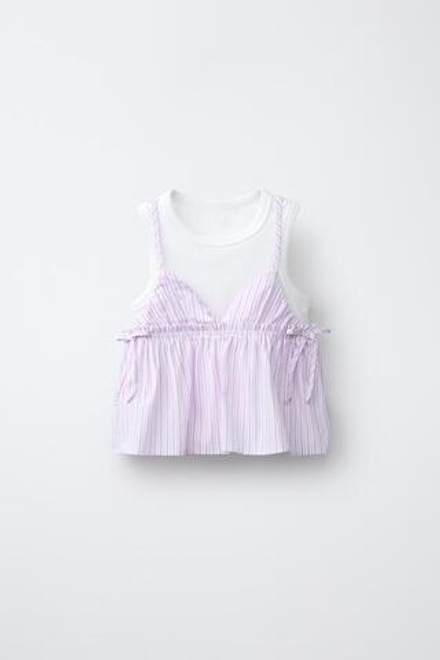 ZARA ТОП В ПОЛОСКУ С ФУТБОЛКОЙ В РУБЧИК, РОЗОВЫЙ