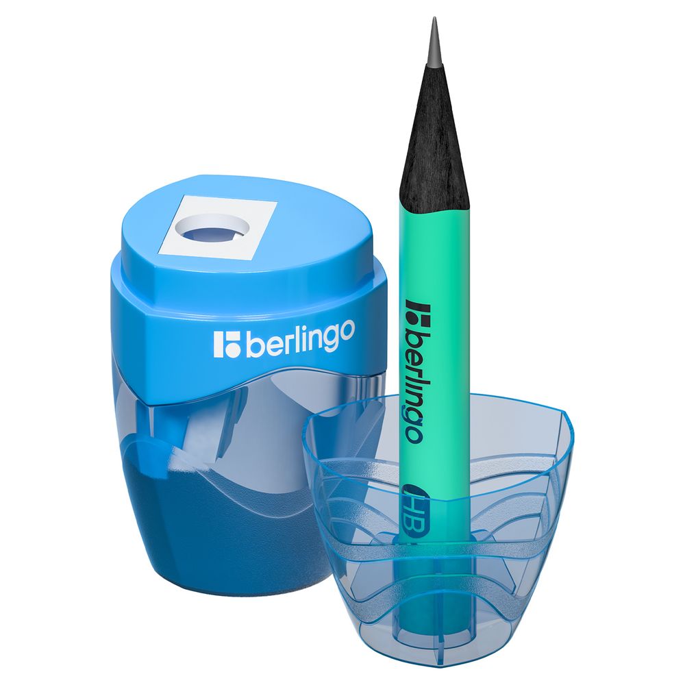 Точилка пластиковая Berlingo Triangle 1 отверстие, c контейнером, в ассортименте, 1шт.