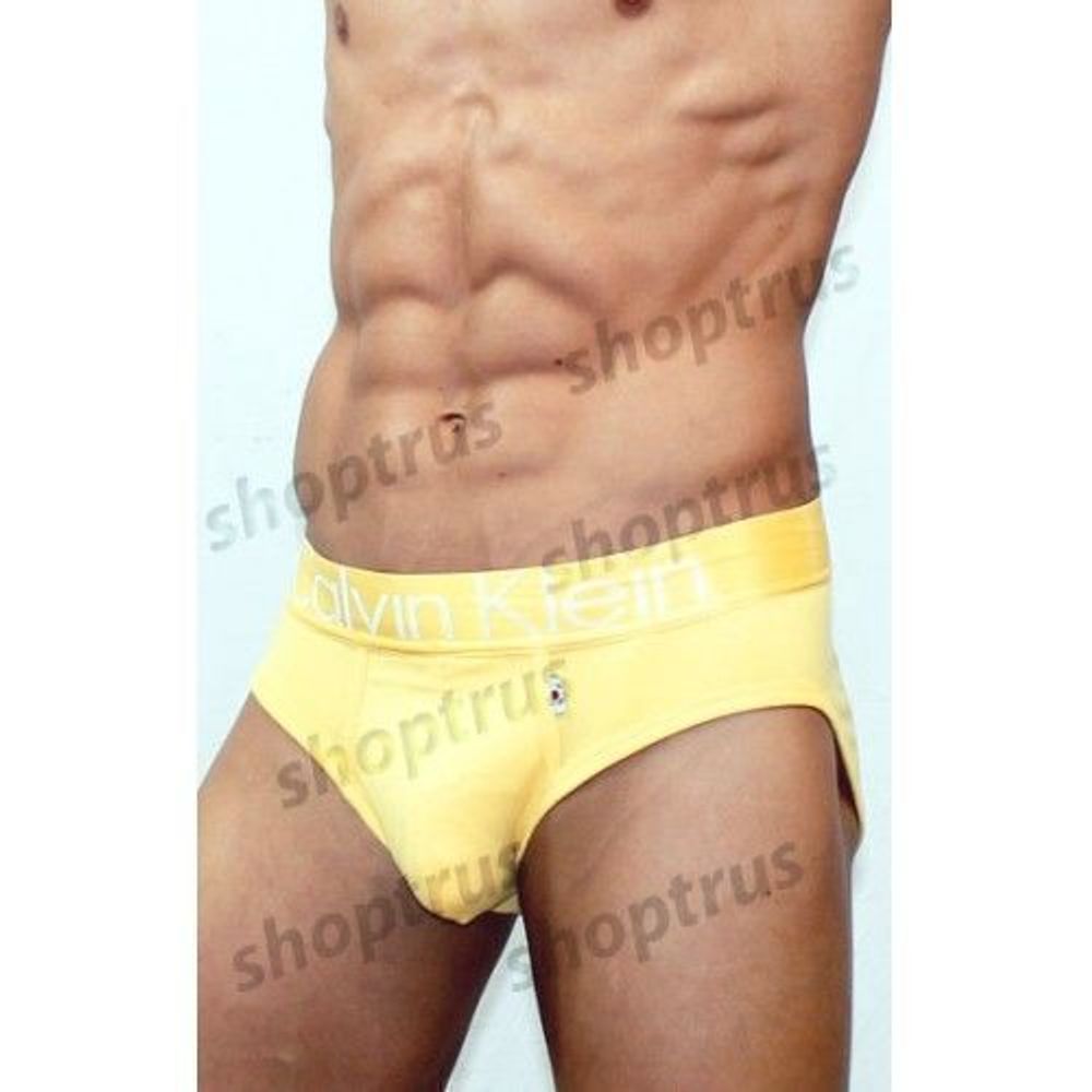 Мужские трусы брифы Calvin Klein Yellow с желтым поясом