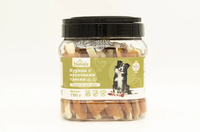 Biohaus лакомство для собак курица с кусочками трески