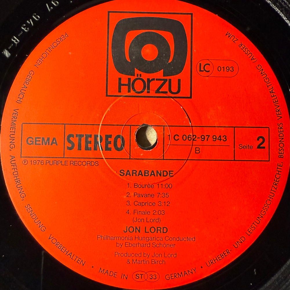 Jon Lord ‎– Sarabande (Германия 1976г.)