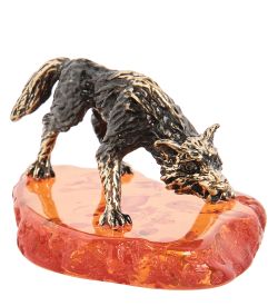 AM-1502 Фигурка «Волк на охоте» мал. (латунь, янтарь)