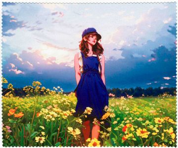 Салфетка микрофибра 15х18 (ДЕВУШКА В ПОЛЕ) в  упаковке.