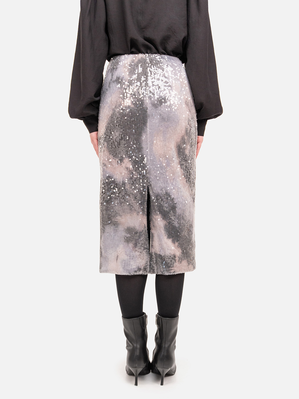 Юбка миди с пайетками "Щучка". Серая