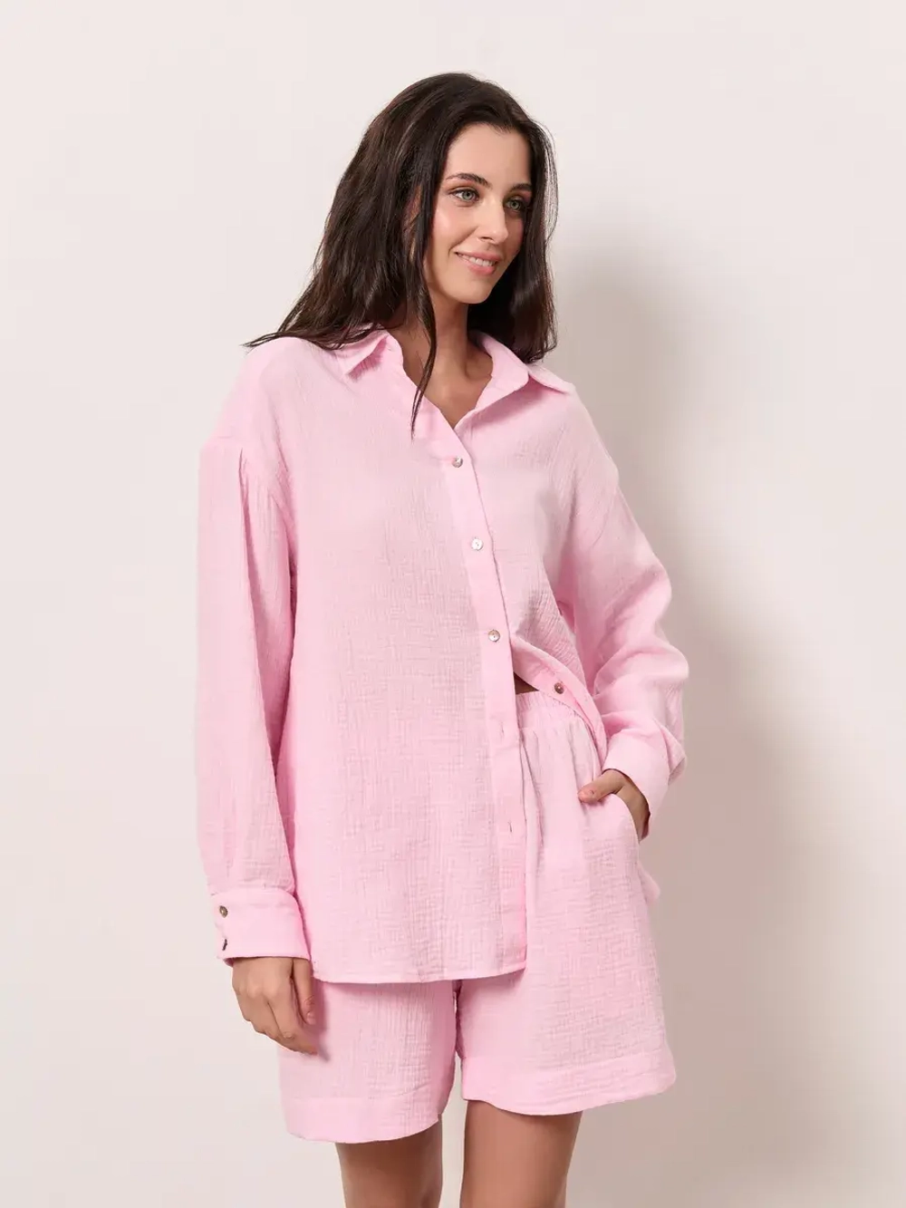 Костюм - пижама с шортами из муслина домашний оверсайз