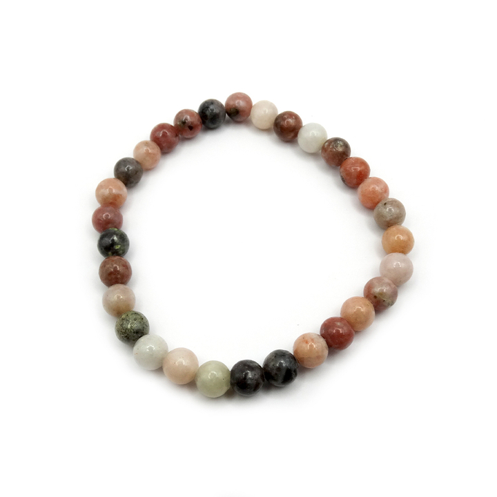 Браслет Яшма розово-коричневая с серо-желтыми бусинами шар 6 мм