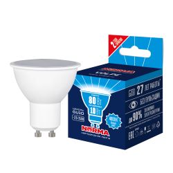 LED-JCDR-10W-NW-GU10-NR Лампа светодиодная. Форма JCDR. матовая. Серия Norma. Белый свет 4000K. Картон. ТМ Volpe