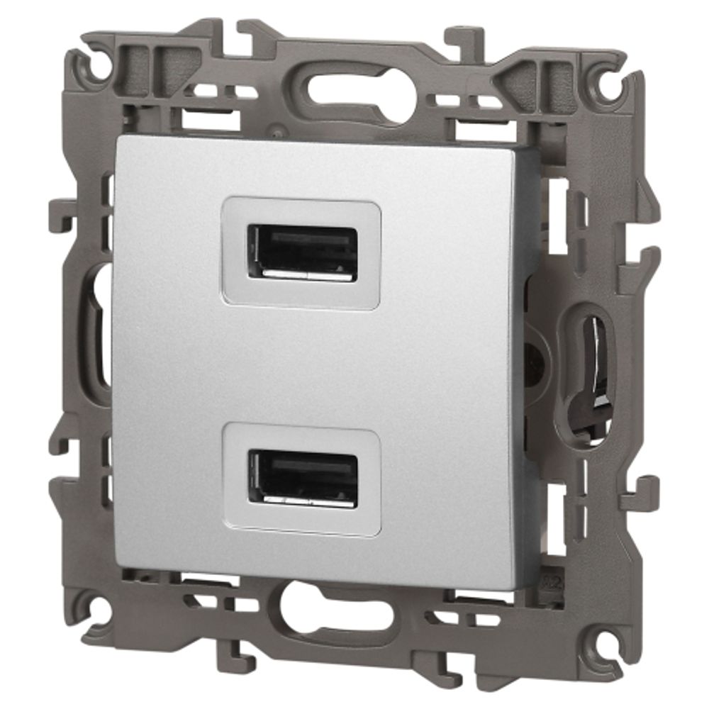 14-4110-03 ЭРА Устройство зарядное USB, 230В/5В-2100мА, IP20, Эра Elegance, алюминий | Elegance Алюминий