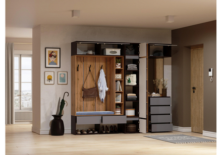 Прихожая Woodville Роут венге, графит софт  3