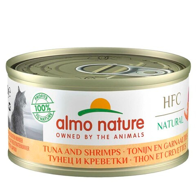 Almo Nature консервы для кошек "HFC Natural" с тунцом и креветками (75% рыбы) 70 г банка