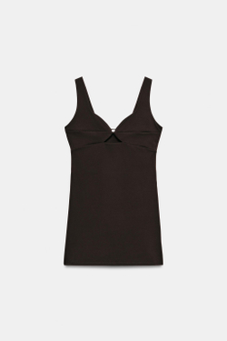 ZARA КОРОТКОЕ ПЛАТЬЕ С ВЫРЕЗАМИ, КОРИЧНЕВЫЙ