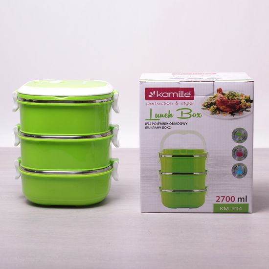 Ланч бокс тройной 2700 мл. Kamille КМ-2114 (салатовый, розовый, оранжевый)