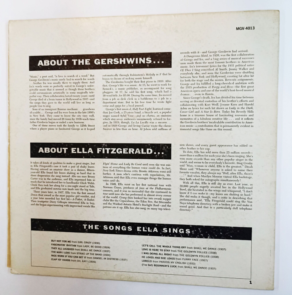 Винтажная виниловая пластинка LP Ella Fitzgerald Ella Fitzgerald Sings The Gershwin Song Book Vol. 1 (USA 1959)