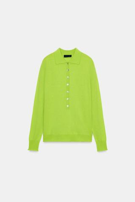 ZARA ДЖЕМПЕР С ВОРОТНИКОМ ПОЛО, ЛАЙМОВЫЙ