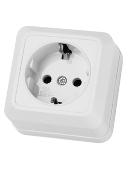 Розетка 2П+З открытой установки IP20 16А, белая "Ладога" TDM