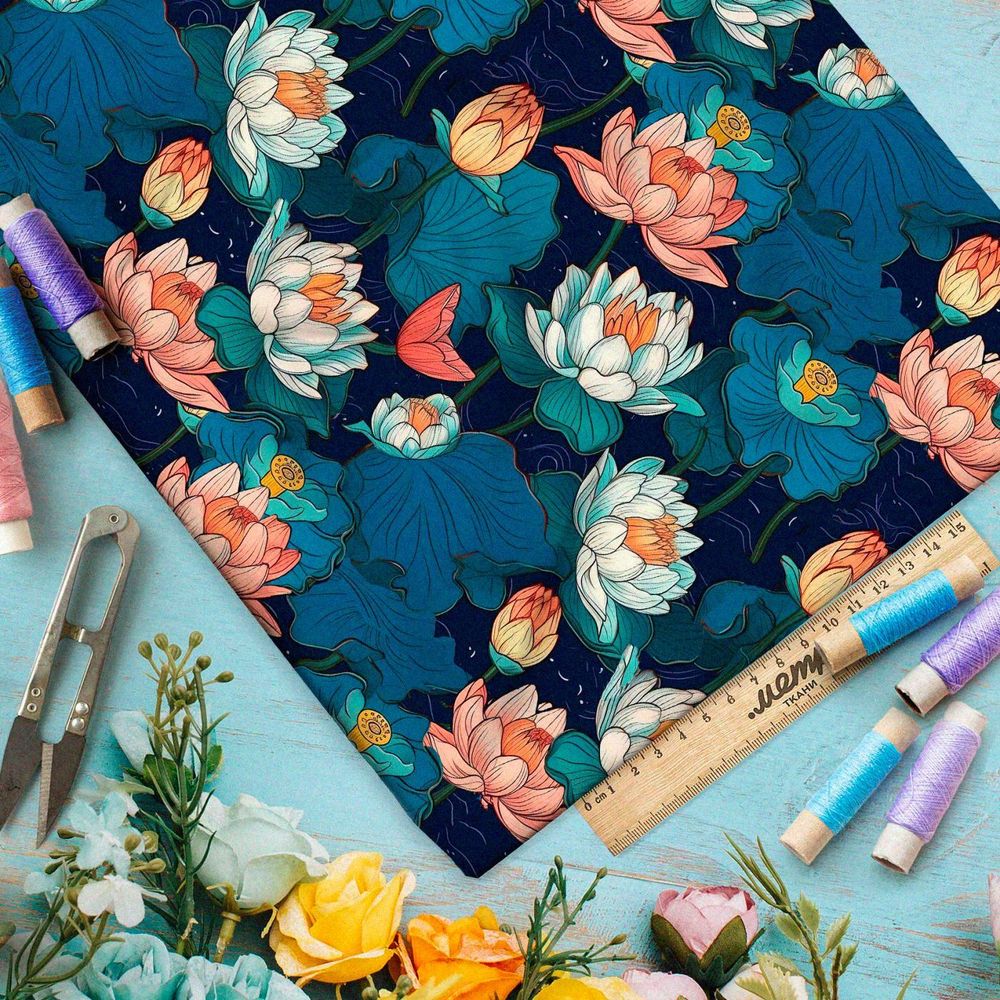 Ткань премиум сатин ночные лилии