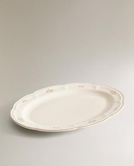 ZARA HOME БЛЮДО ИЗ ФАРФОРА С ЦВЕТОЧНЫМ РИСУНКОМ, КРЕМОВЫЙ