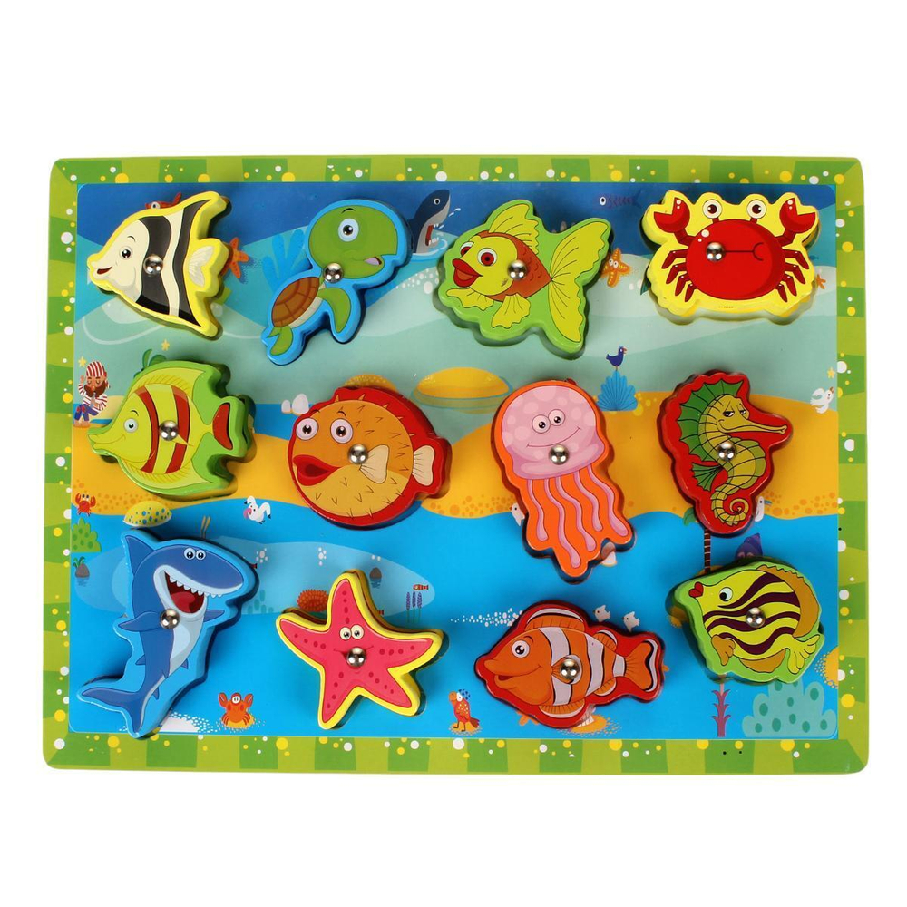 Развивающая игрушка деревянная Рыбалка магнитная морские обитатели, C-41758